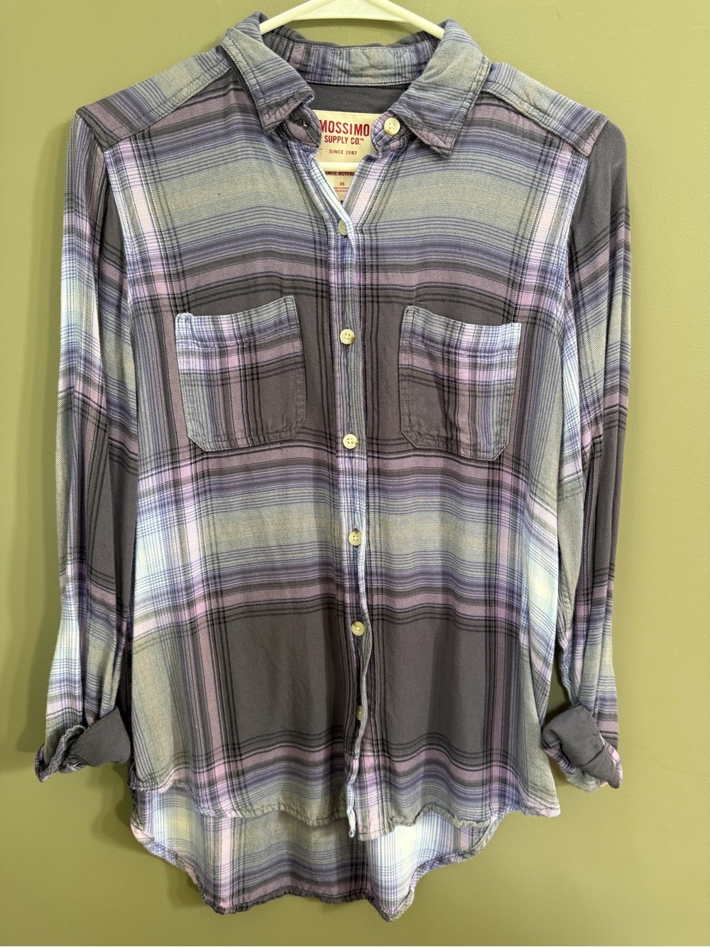 Mossimo Gray & Lavender Oversized Plaid Shirt sz XS